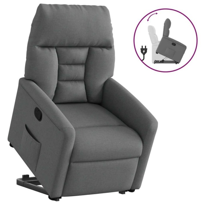 vidaXL Fotoliu rabatabil cu ridicare pe verticală, gri &icirc;nchis, textil 3303033