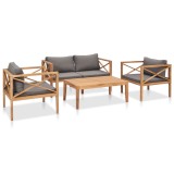Cumpara ieftin Set mobilier grădină cu perne, 4 piese, lemn masiv de tec