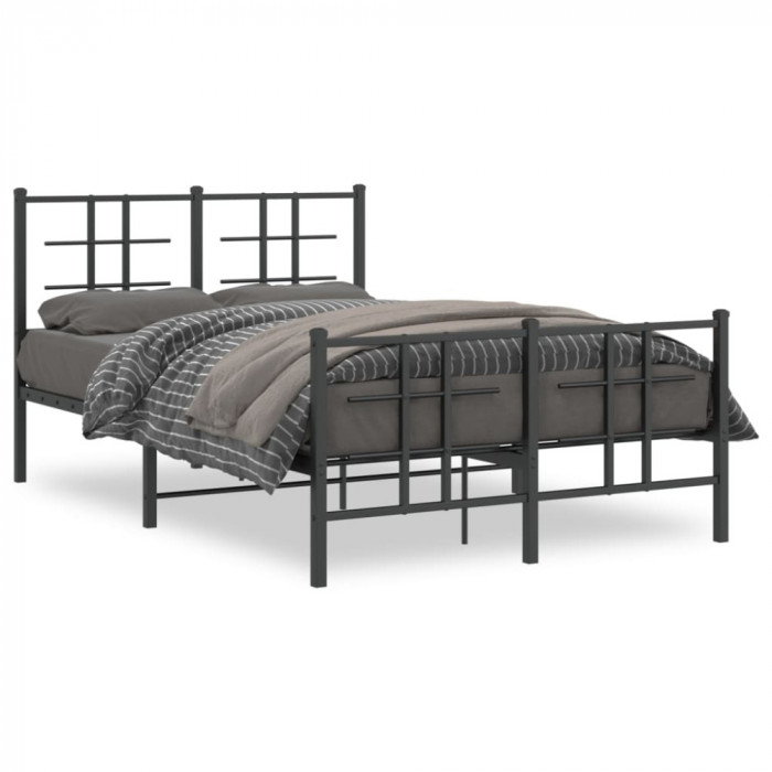 Cadru pat metalic cu tablie de cap/picioare, negru, 120x200 cm GartenMobel Dekor