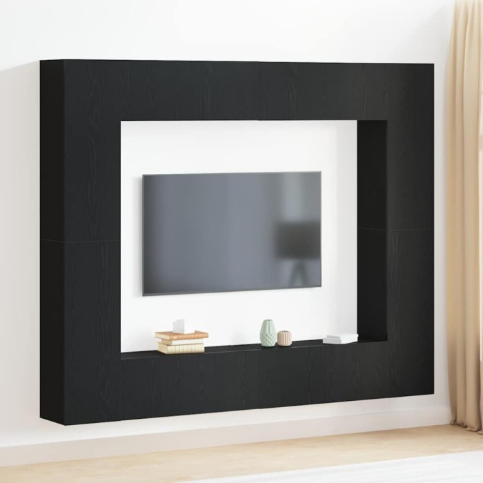 vidaXL Cabinet TV 8 pcs Negru 221 x 30 x 180 cm Lemn compozit 3393454