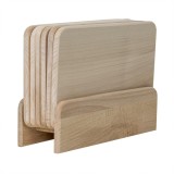 Set 6 tocatoare din lemn de fag, plus suport, dreptunghiular / EXT 6085