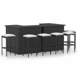 VidaXL Set mobilier bar de grădină cu perne, 8 piese, negru, poliratan