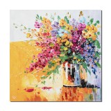 Cumpara ieftin Tablou 3D cu flori pictat manual, Vaza cu flori multicolore, 80x80cm ulei pe panza in cutit