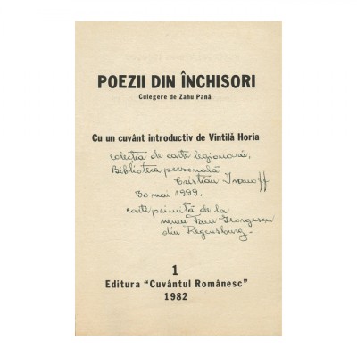 Zahu Pană, Poezii din &amp;icirc;nchisori, 1982 foto