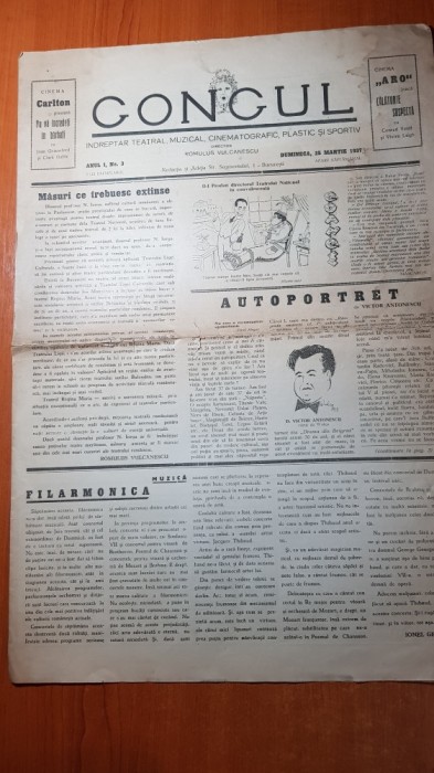 ziarul conacul 28 martie 1937-anul 1 nr. 3 al ziarului-dir. romulus vulcanescu