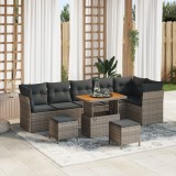 Set canapea de grădină vidaXL cu 9 piese și perne gri din ratan sintetic acacia