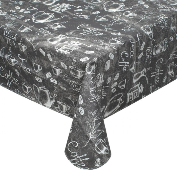 Față de masă, Model Cafea și Ceai, Gri, 180x140cm, Material PEVA și Flanel