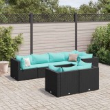 vidaXL Set mobilier de grădină cu perne, 7 piese, negru, poliratan 3308188
