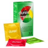 Prezervative DUREX Saboreame, cu aromă de fructe, diverse culori, din latex, diametru 53 mm, 12 buc