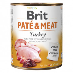 Brit Pate & Meat, Curcan, Conservă hrană umedă fără cereale câini, (pate cu bucăți de carne), 800g