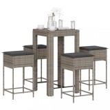 Set mobilier bar de grădină, cu perne, 5 piese, gri, poliratan