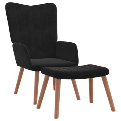 vidaXL Scaun de relaxare cu taburet, negru, catifea foto
