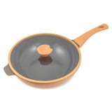 Cumpara ieftin Tigaie wok din aluminiu turnat cu acoperire ceramica si capac, 30 cm, crem