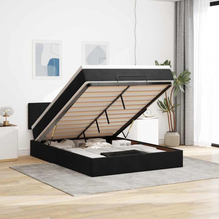 vidaXL Cadru de pat otoman cu saltea neagră 140x190cm catifea 3311773