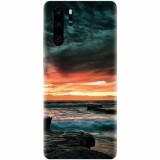 Husa silicon pentru Huawei P30 Pro, Dramatic Rocky Beach Shore Sunset