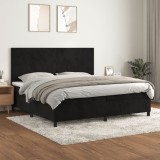 VidaXL Pat box spring cu saltea, negru, 200x200 cm, catifea