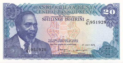 Bancnota Kenya 20 Shilingi 1978 - P17 UNC foto