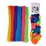 Set Creativ Multicolor, 300 Bucăți, S&acirc;rme Plusate și Pompoane cu Ochi Decorativi, Oem