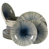 Set farfurii 18 piese, 6 persoane, MoonLight, Alb Ivoire cu linii albastre