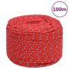 VidaXL Fr&acirc;nghie de barcă, roșu, 10 mm, 100 m, polipropilenă