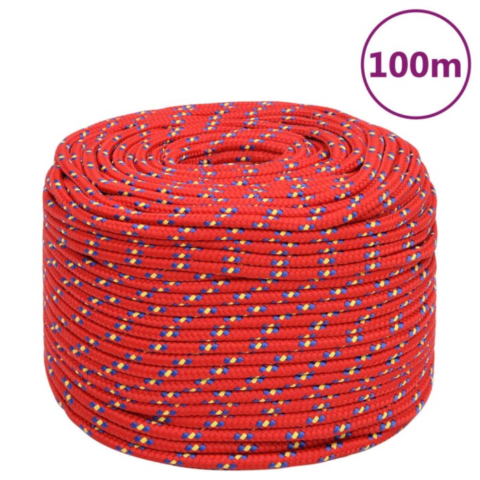vidaXL Fr&acirc;nghie de barcă, roșu, 10 mm, 100 m, polipropilenă