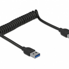 Cablu USB 3.0 tip A T-T spiralat 30-120cm Negru, Delock 85348