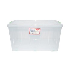 Cutie depozitare 120L cu capac si roti din plastic transparenta 800x515x420mm
