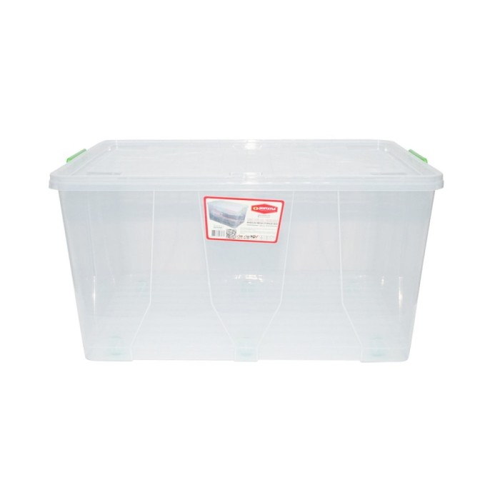 Cutie depozitare 120L cu capac si roti din plastic transparenta 800x515x420mm