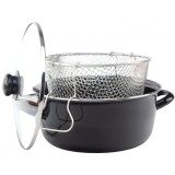 Cratita friteuza Grunberg, capac din sticla si cos pentru prajit, 24 cm, 3.9 l, Negru
