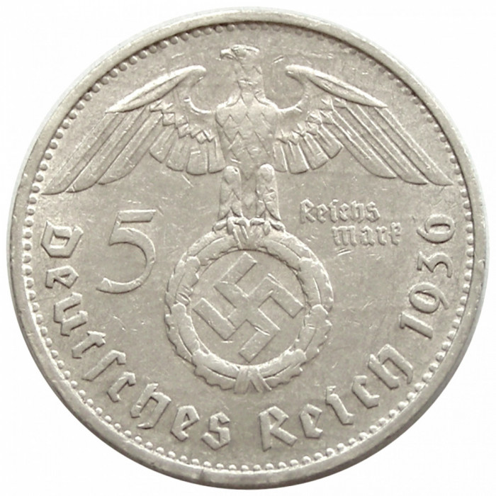 q091 GERMANIA NAZISTA 5 MARCI REICHS MARK 1936 F ARGINT EF