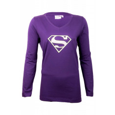 Bluza din bumbac Supergirl, pentru femei, imprimeu cu logo, Mov, Textiles Vertrauen