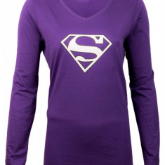 Bluza din bumbac Supergirl, pentru femei, imprimeu cu logo, Mov, Textiles Vertrauen