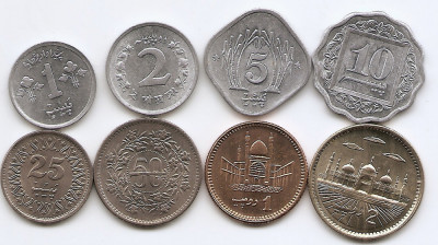 Pakistan Set 8 - 1, 2, 5, 10, 25, 50 Paisa 1, 2 Rupees 1967/05 - B11, UNC !!! foto