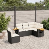Set mobilier de grădină cu perne, 5 piese, negru, poliratan
