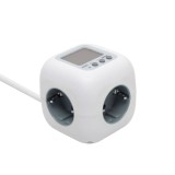 Prelungitor Home Cube2P, 3 prize, 3680 W, 3 x 1.5 mmp, contor de consum, intrerupator, alb