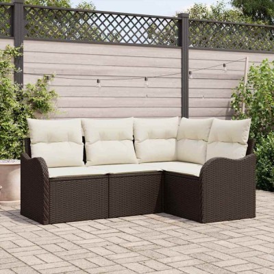 vidaXL Set de canapele pentru grădină cu pernă 4 pcs Maro Rattan poli 3345678 foto