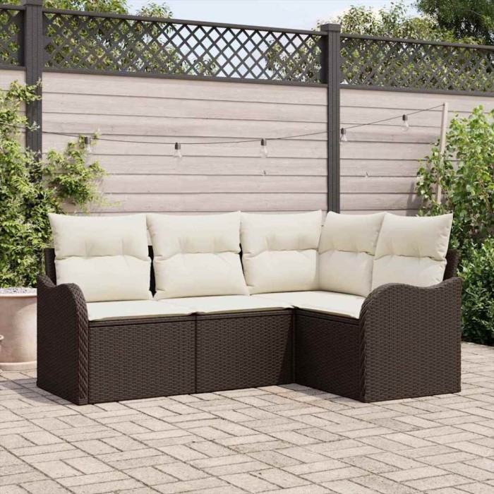 vidaXL Set de canapele pentru grădină cu pernă 4 pcs Maro Rattan poli 3345678