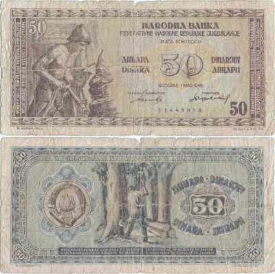 1946 ( 1 V ) , 50 dinara ( P-64a ) - Iugoslavia foto