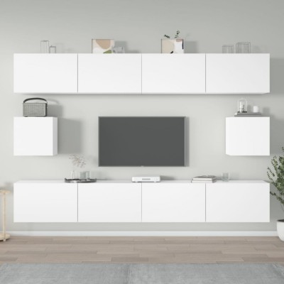 Set dulap TV, 6 piese, alb, lemn prelucrat foto