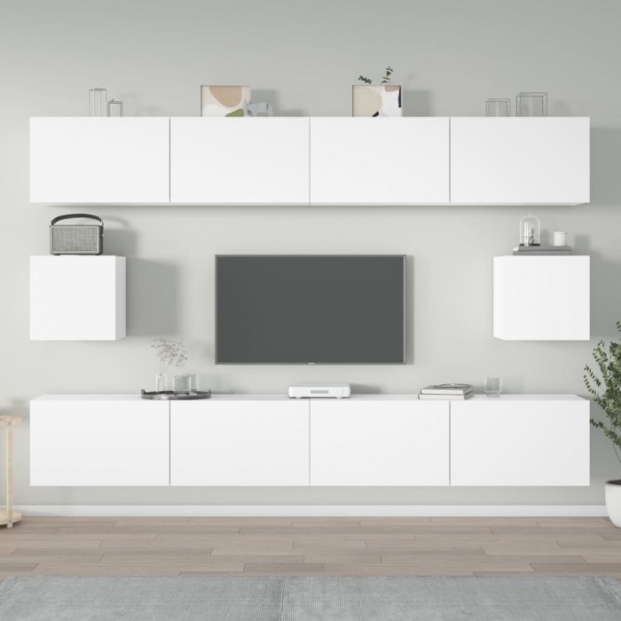 Set dulap TV, 6 piese, alb, lemn prelucrat