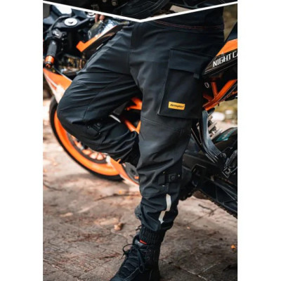 Pantaloni moto/atv bumbac, protectii soft genunchi si sold detasabile, material respirabil si elastic, impermeabil, Negru foto