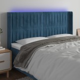 vidaXL Tăblie de pat cu LED, albastru &icirc;nchis, 203x16x118/128cm catifea