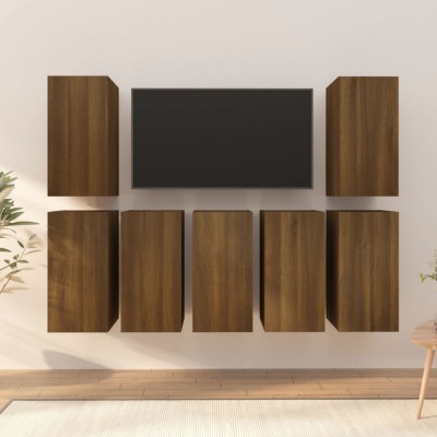 vidaXL Comode TV, 7 buc., stejar maro, 30,5x30x60 cm, lemn prelucrat foto