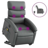 Cumpara ieftin Fotoliu masaj rabatabil electric cu ridicare, gri, piele eco
