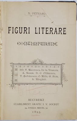 FIGURI LITERARE CONTIMPURANE de N. PETRASCU, 1893 foto