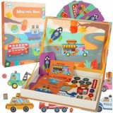 Carte magnetica, Transport, Joc puzzle cu 66 piese magnetice, STEAM