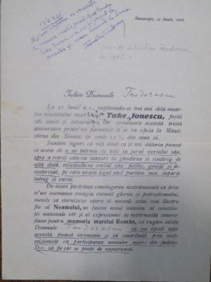 M G CANTACUZINO, STELIAN POPESCU , C. XENI DOCUMENT COMEMORATIV TAKE IONESCU , 1925 foto