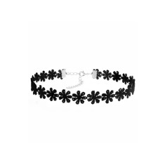 Colier Choker ingust, floricele mici insirate, Negru