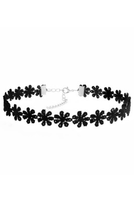 Colier Choker ingust, floricele mici insirate, Negru foto