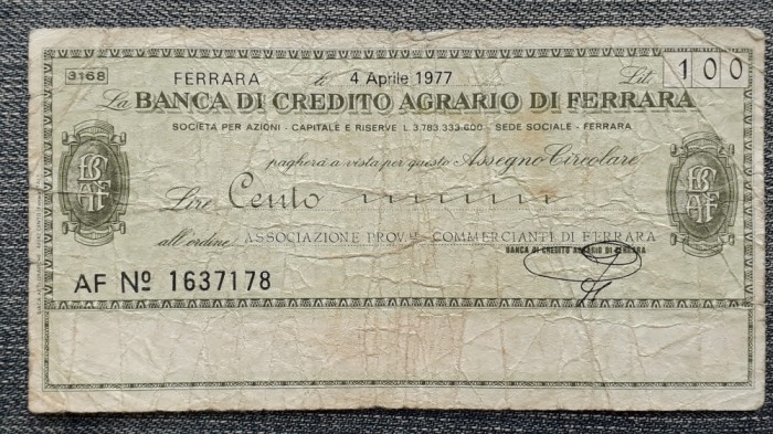 100 Lire 1977 Ferrara Italia / Banca di Credito Agrario Ferrara / seria 1637178